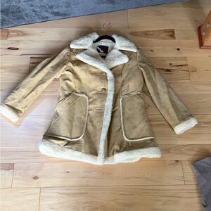 Camel Teddy Jacket with Ivory shearling Trim